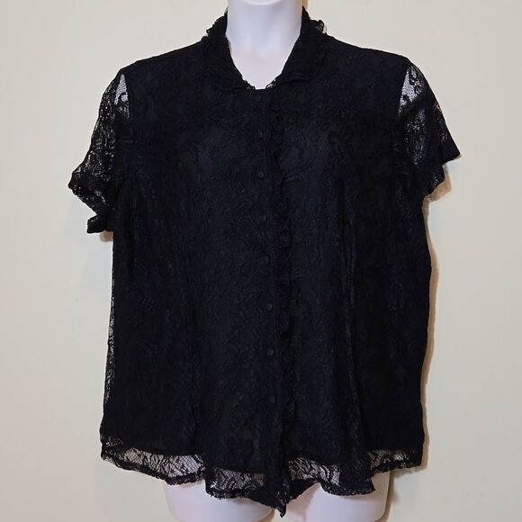 Claudia Richards Regencycore Black Lace Button Front Blouse Goth Whimsigothic - Picture 15 of 15